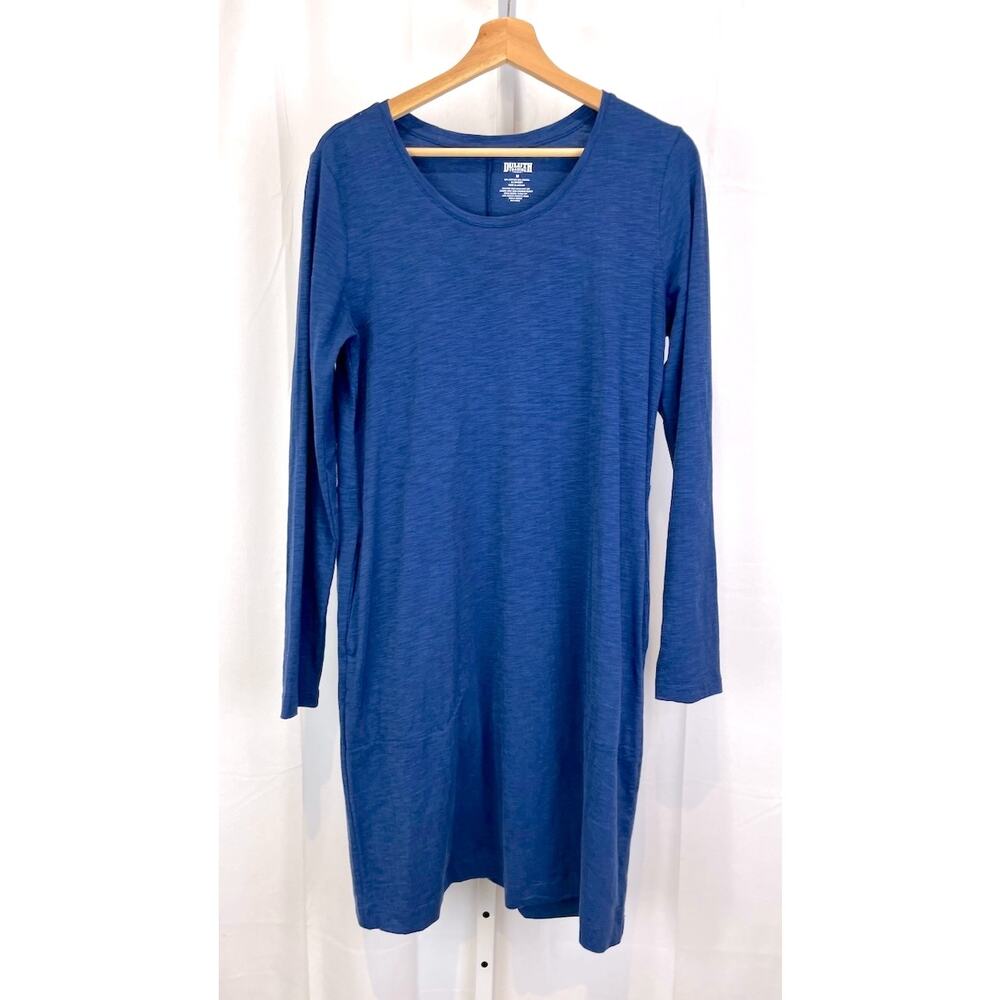 DULUTH Trading  Size M Long Sleeve Knit Dress 20926 Knee Length Pockets Blue